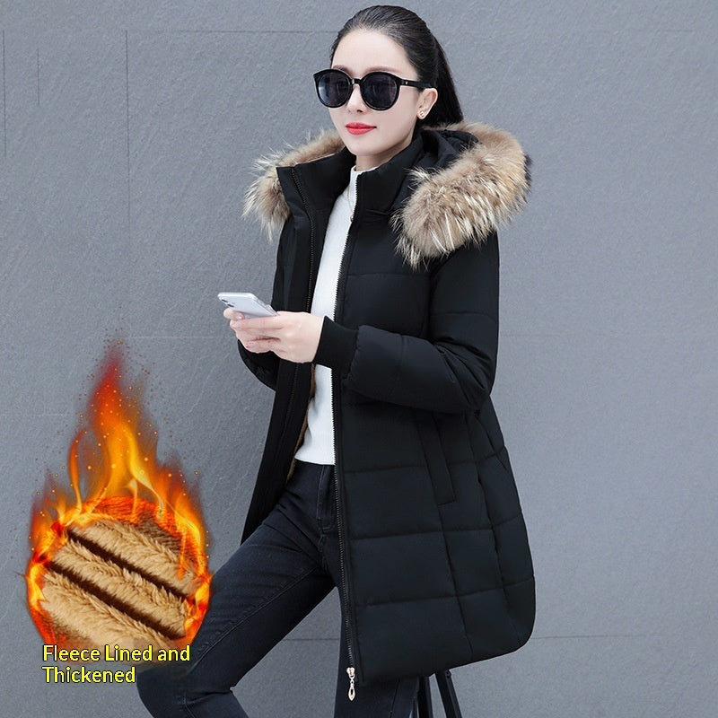 Detachable Hooded Mid-Length Padded Coat With A Big Fur Collar