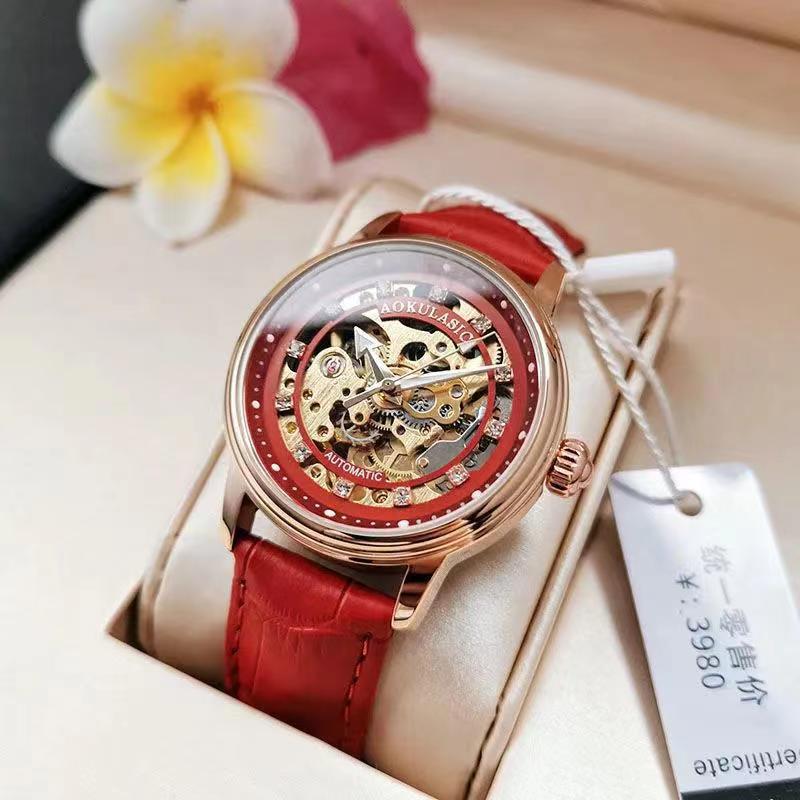 Hollow-Out Diamond-Encrusted Luminous Water-Resistant Mechanical Watch