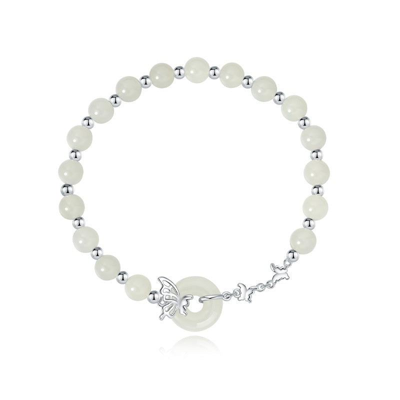 Sterling Silver Butterfly Jade Bracelet