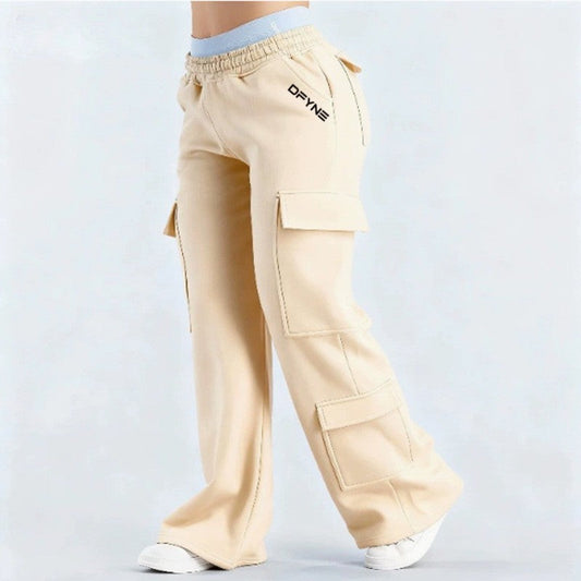 Women's Loose-Fit Casual Pants with Pockets – Solid Color Two-Tone Label