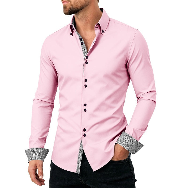 Casual Mens Stretchy, Breathable Long-sleeve Lapel Shirt