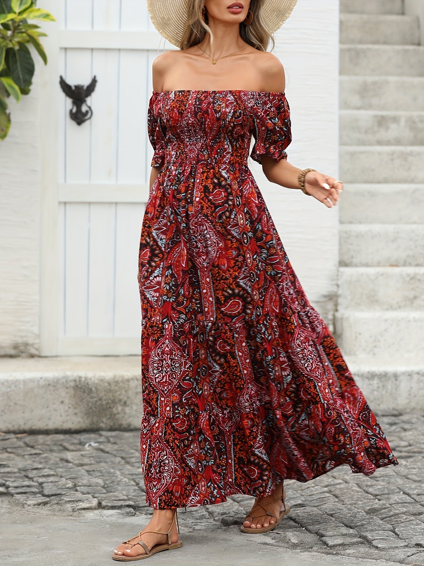 Women’s Paisley One‑Shoulder Maxi Dress