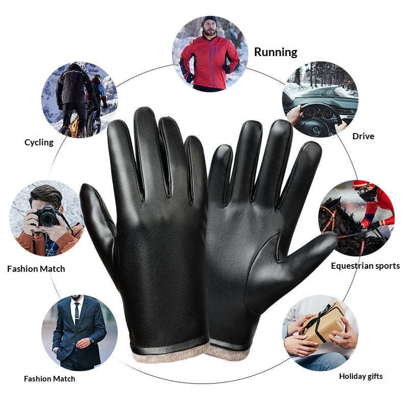 Mens Business-Style Wind- And Water-Resistant Leather Gloves