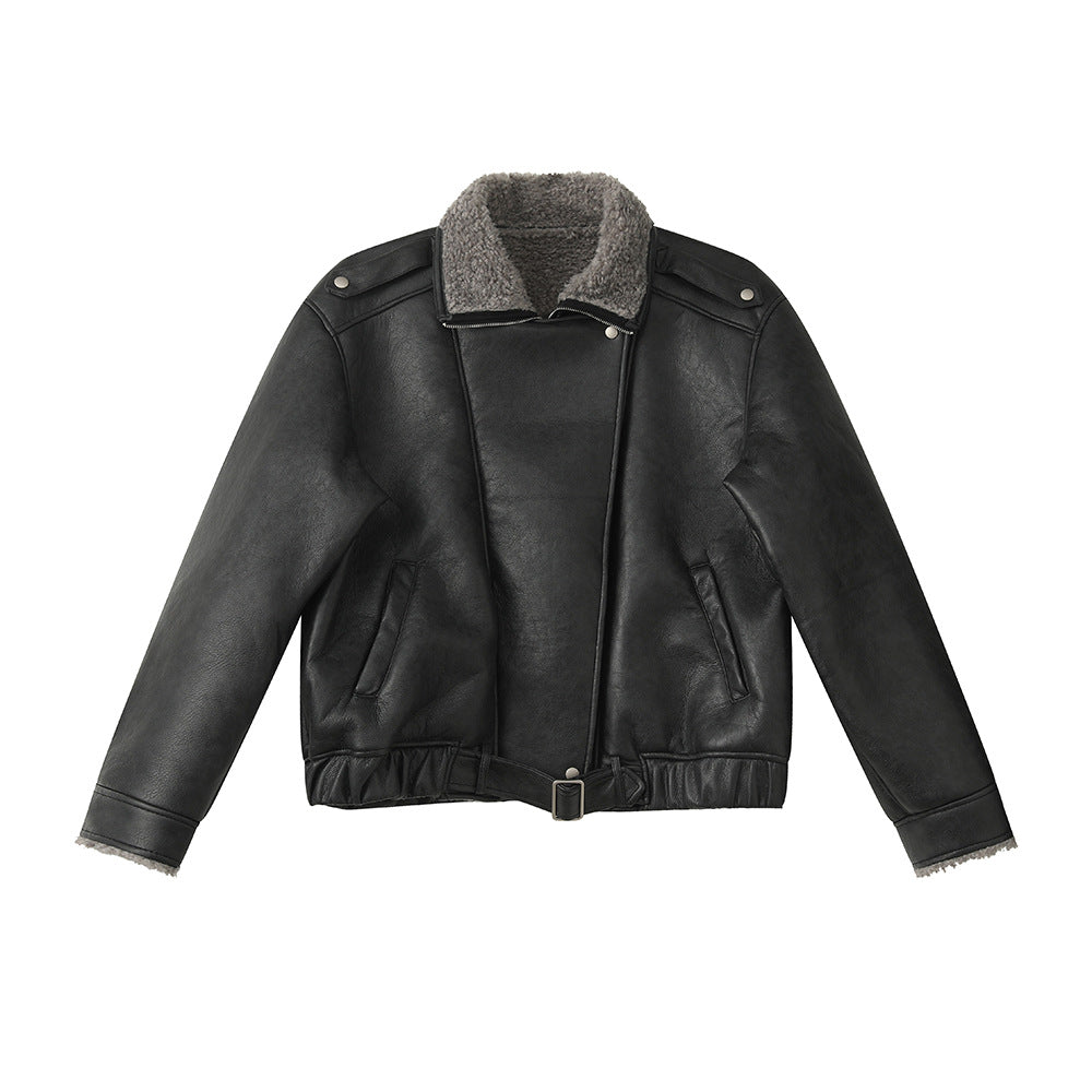 Turn-down Collar Fur-lined Thickened Warm Jacket Coat