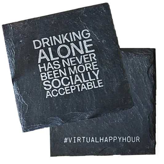 Sous-verre ardoise artisanale de qualité supérieure « Drinking Alone », fabriqué aux États-Unis, avec patins en liège