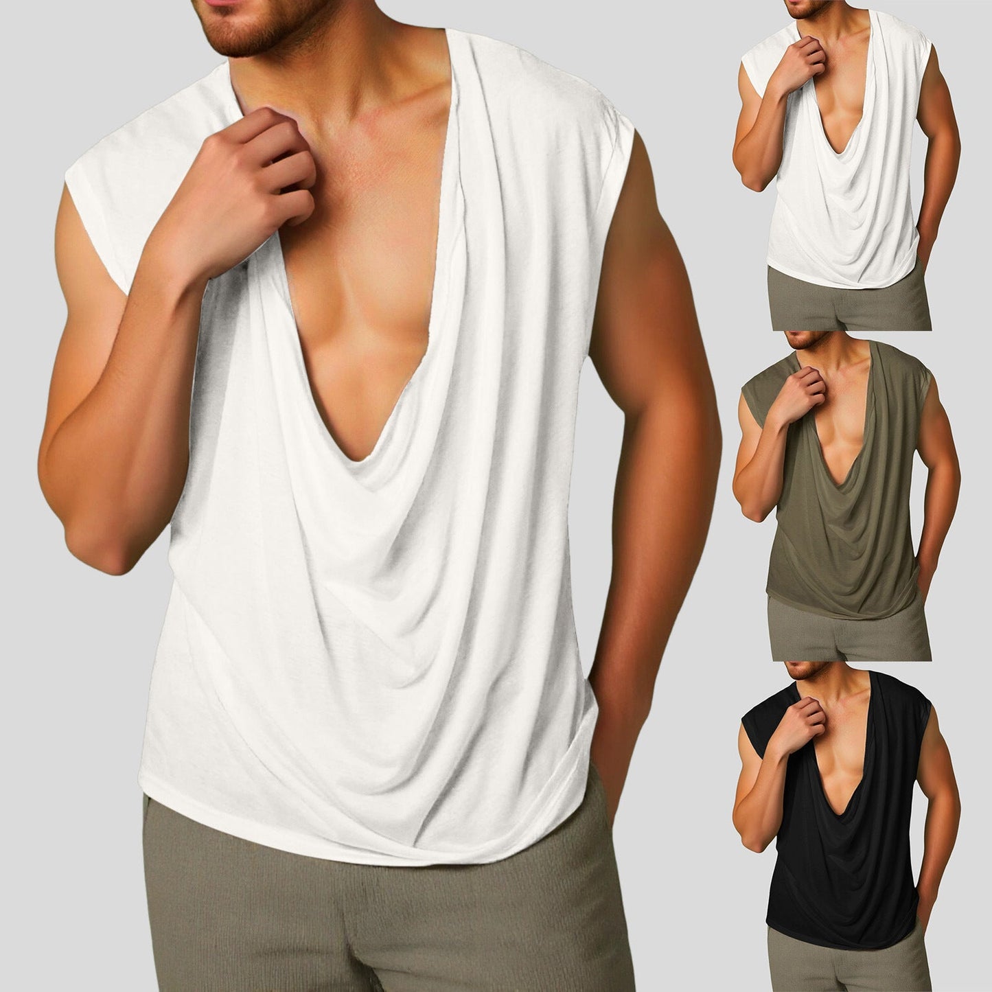 Mens Solid-Color Sleeveless Sports V-Neck Tank Top
