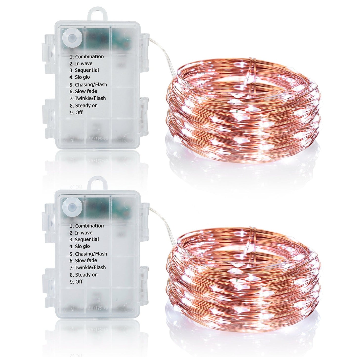2 Stück LED Lichterkette 100LED Perlen 10m Kupferdraht Lichterkette IP65 Wasserdicht Batteriebetrieben Blinklicht mit Fernbedienung für Hochzeit Party Glas