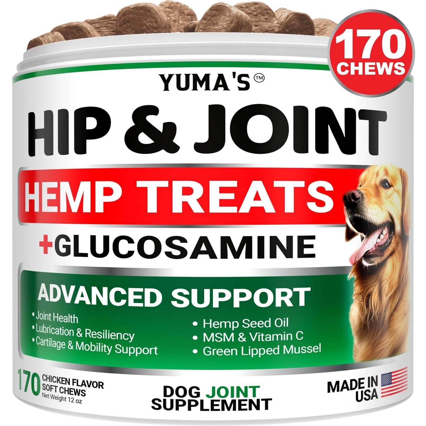 Hemp Hip & Joint Supplement for Dogs Glucosamine & MSM Joint Pain Relief