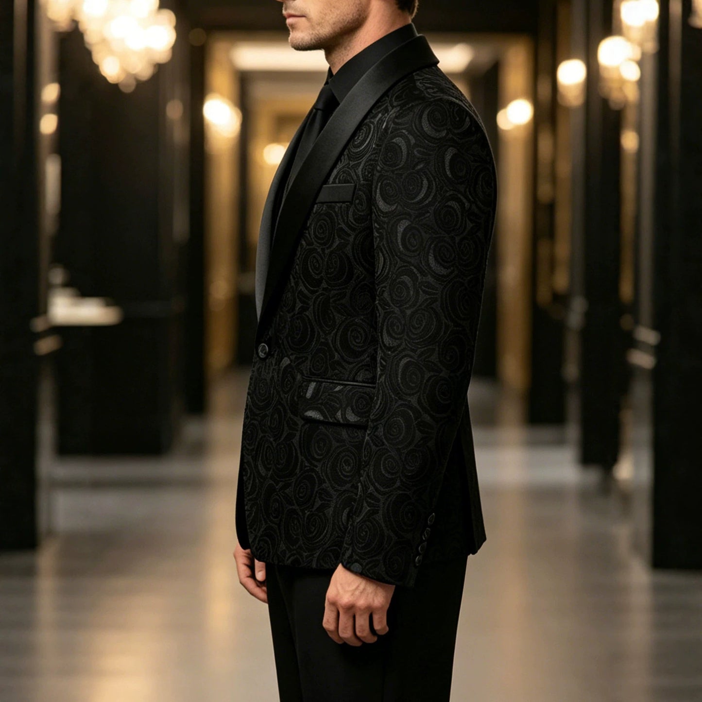 Mens Jacquard Formal Waistcoat Suit Three-piece Set