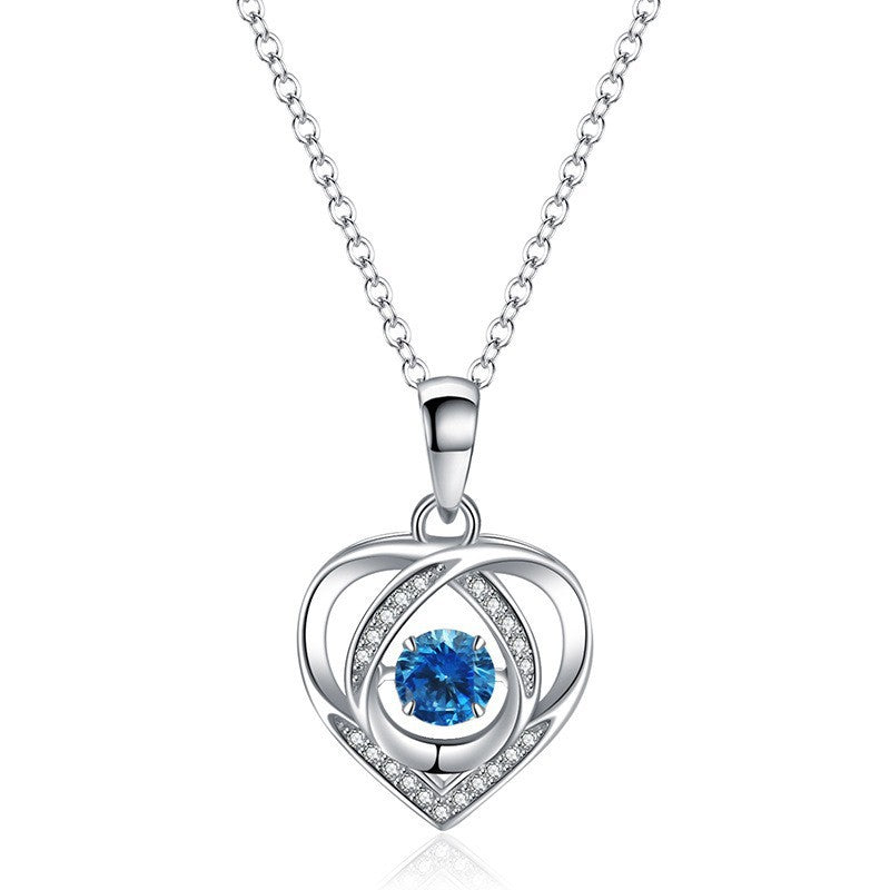 Dainty Heart Pendant Collarbone Chain For Women, Hollow Blue Zircon Long Sweater Necklace, Elegant Minimal Fashion Jewelry