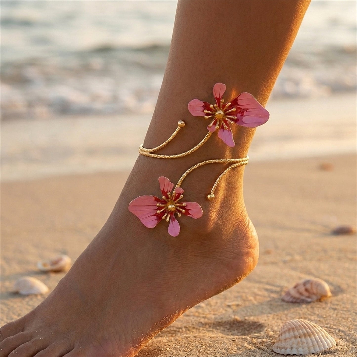 Exaggerated Hollow-out Metal Flower Anklet