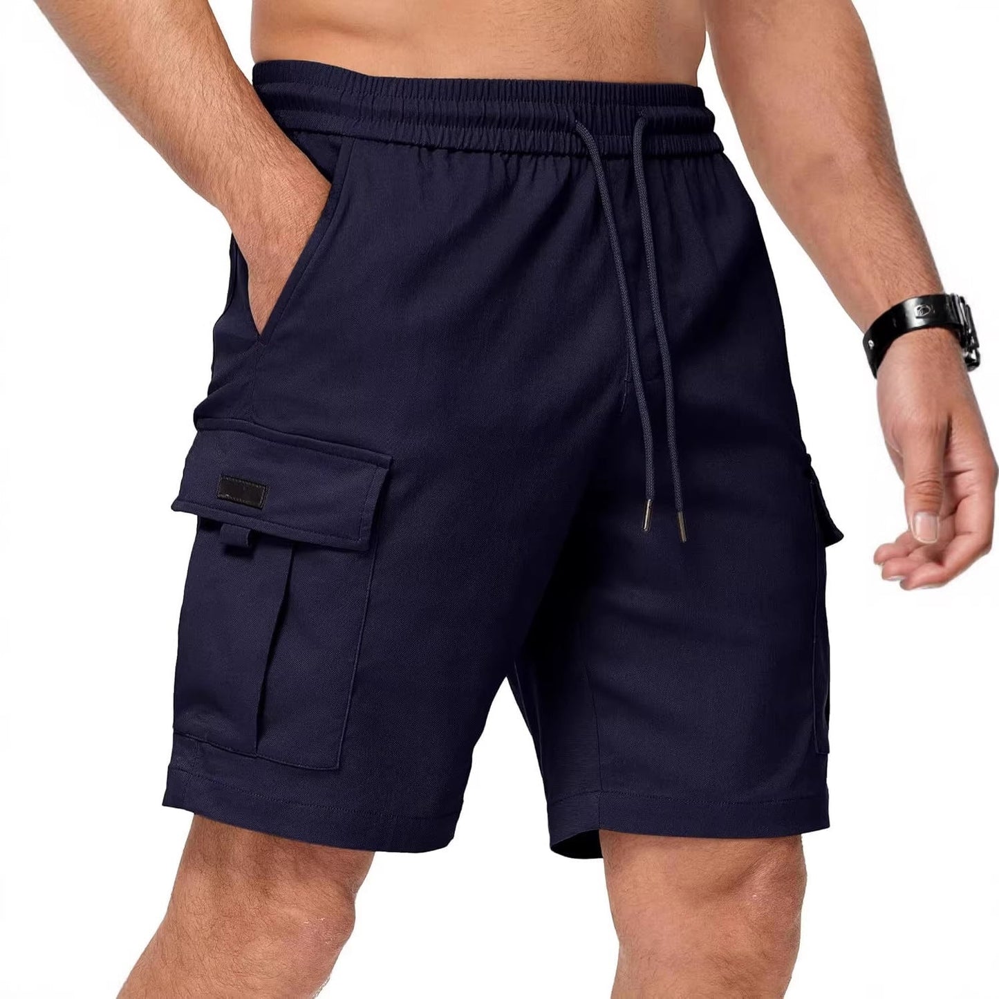 Men Elastic Waist Drawstring Cargo Shorts Multi Pocket Casual Utility Shorts Loose Fit Outdoor Work Shorts For Summer