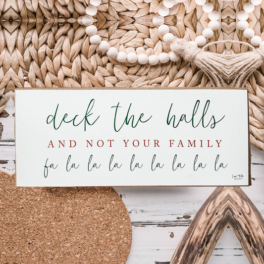 Plaque en bois de Noël humoristique "Deck The Halls" faite à la main pour tablettes et manteaux de cheminée 10x4x1 Rouge Vert