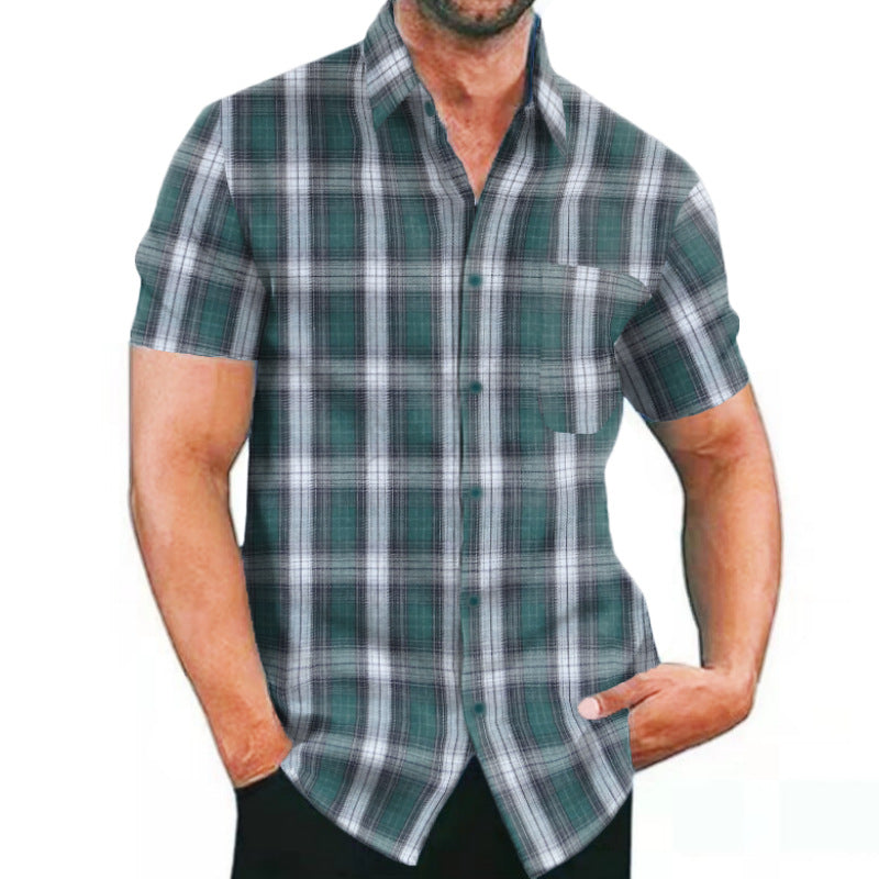 Casual Dyed-and-woven Plaid Mens Shirt
