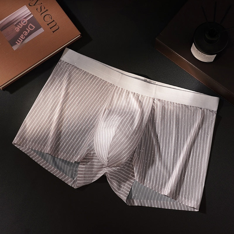 Mens Striped-print Boxer Briefs In Ice Silk Fabric