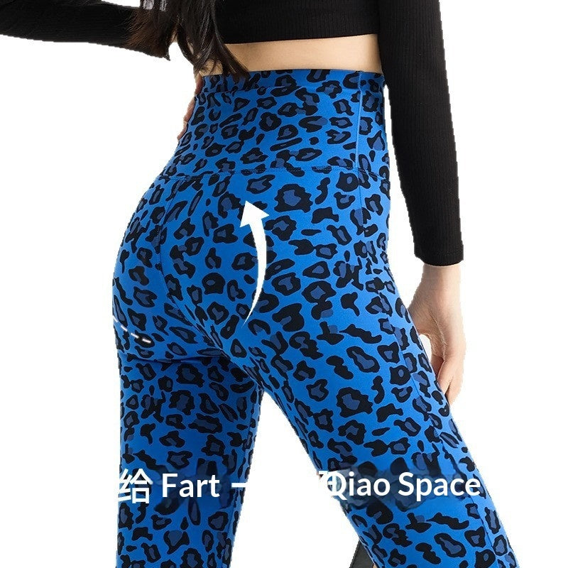 Womens Leopard-print Bootcut Pants With A High Waist For Spring And Autumn