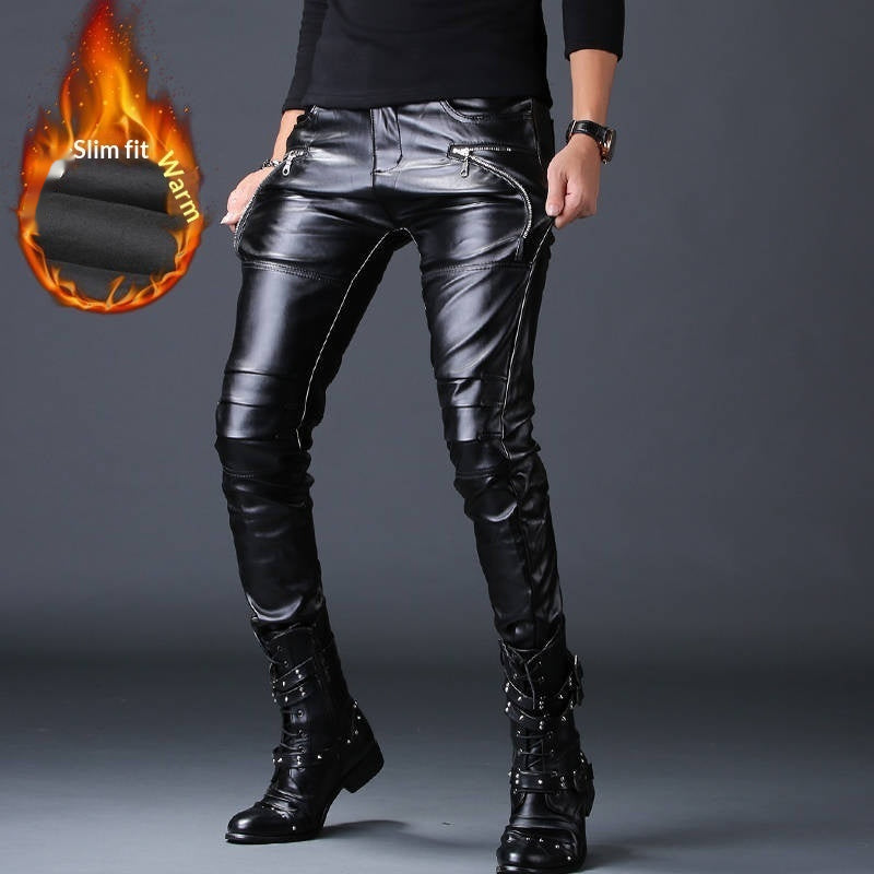 Windproof Slimming Form-fitting Leather Pants For Men