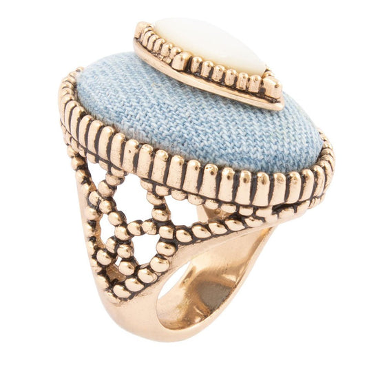 Bague tendance dorée en nacre blanche Denim Dreams