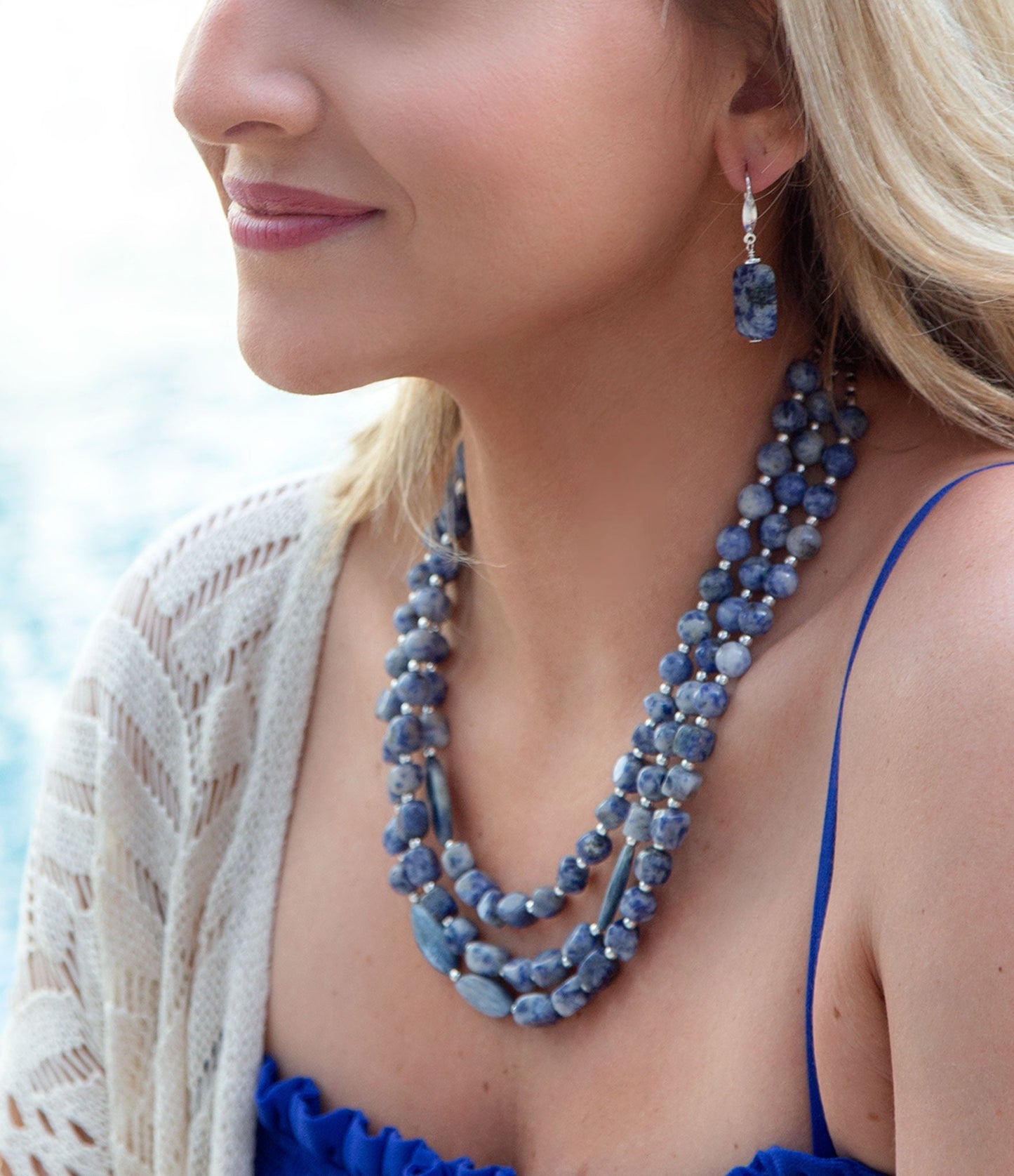 Collier en argent sterling avec lapis-lazuli bleu et cyanite denim