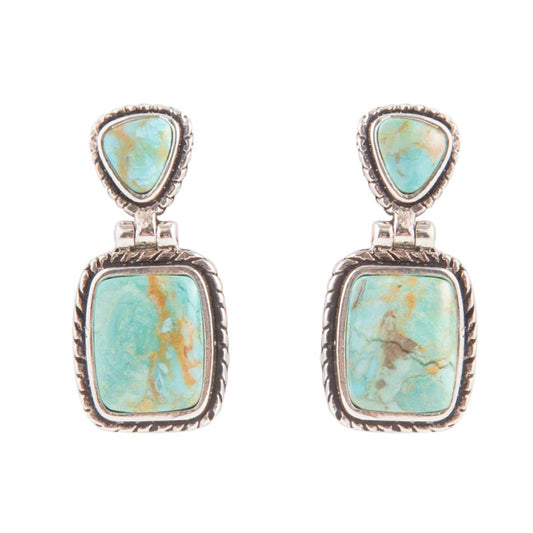 Boucles d'oreilles pendantes détaillées en turquoise bleue et argent sterling