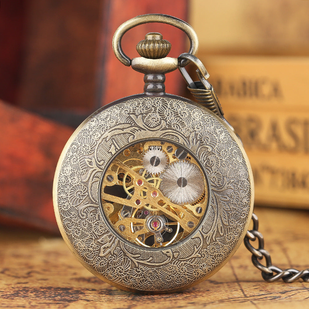 Green Epoxy Flower Manual Mechanical Pocket Watch
