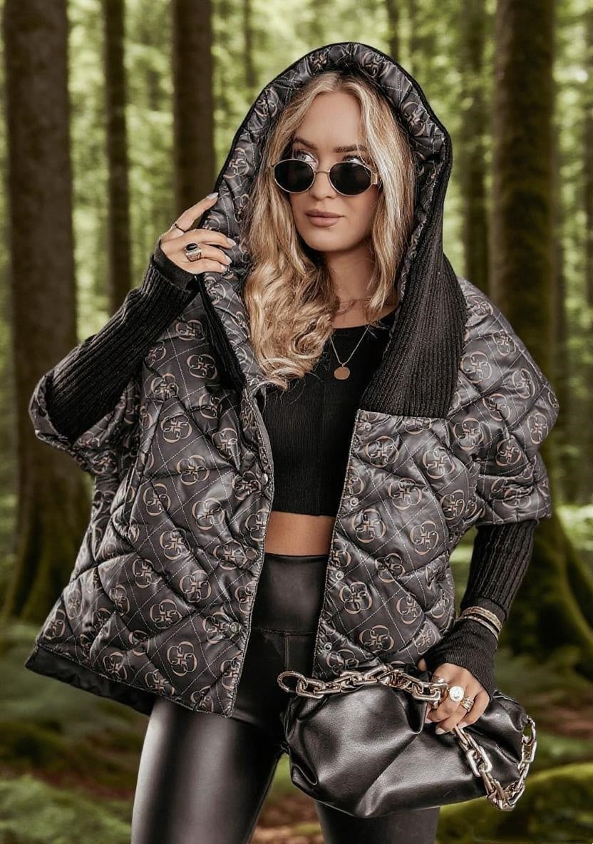 Women's Diamond Lattice Hooded Casual Long Sleeve Coat