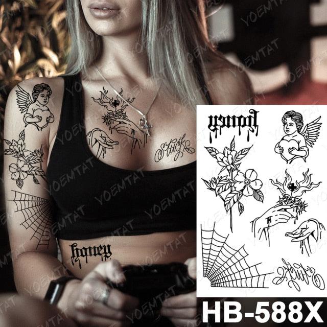 Different Stylish Waterproof Temporary Tattoo Sticker Heart Knife Angel Makeup Tattoos For Women Men
