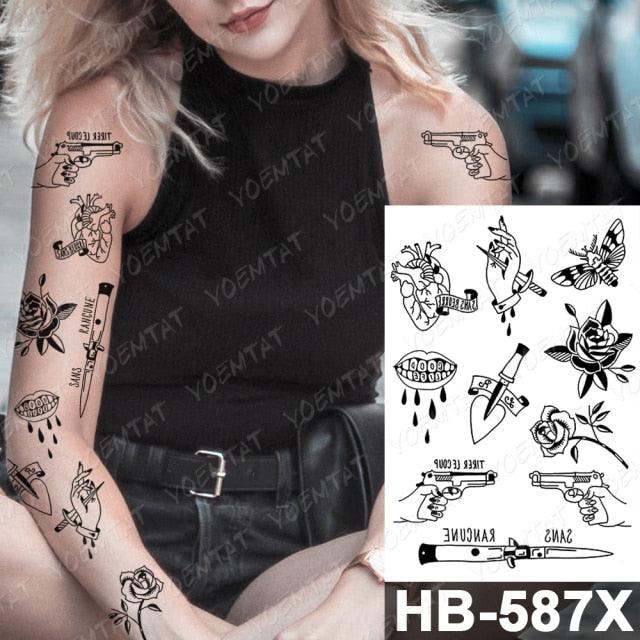 Different Stylish Waterproof Temporary Tattoo Sticker Heart Knife Angel Makeup Tattoos For Women Men