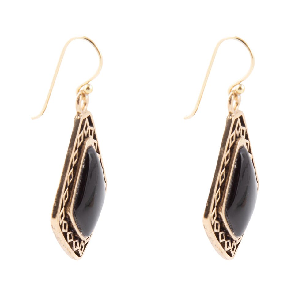 Diamant-Onyx-Stein-Tropfenohrringe in Gold