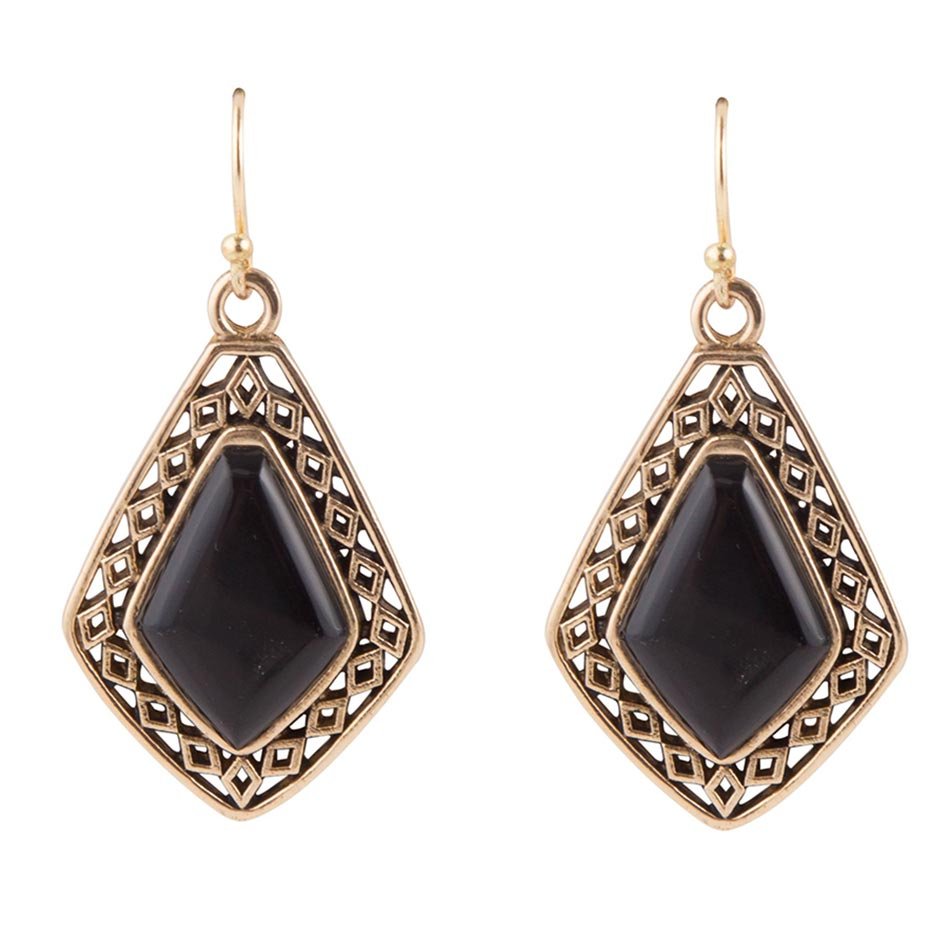 Diamant-Onyx-Stein-Tropfenohrringe in Gold