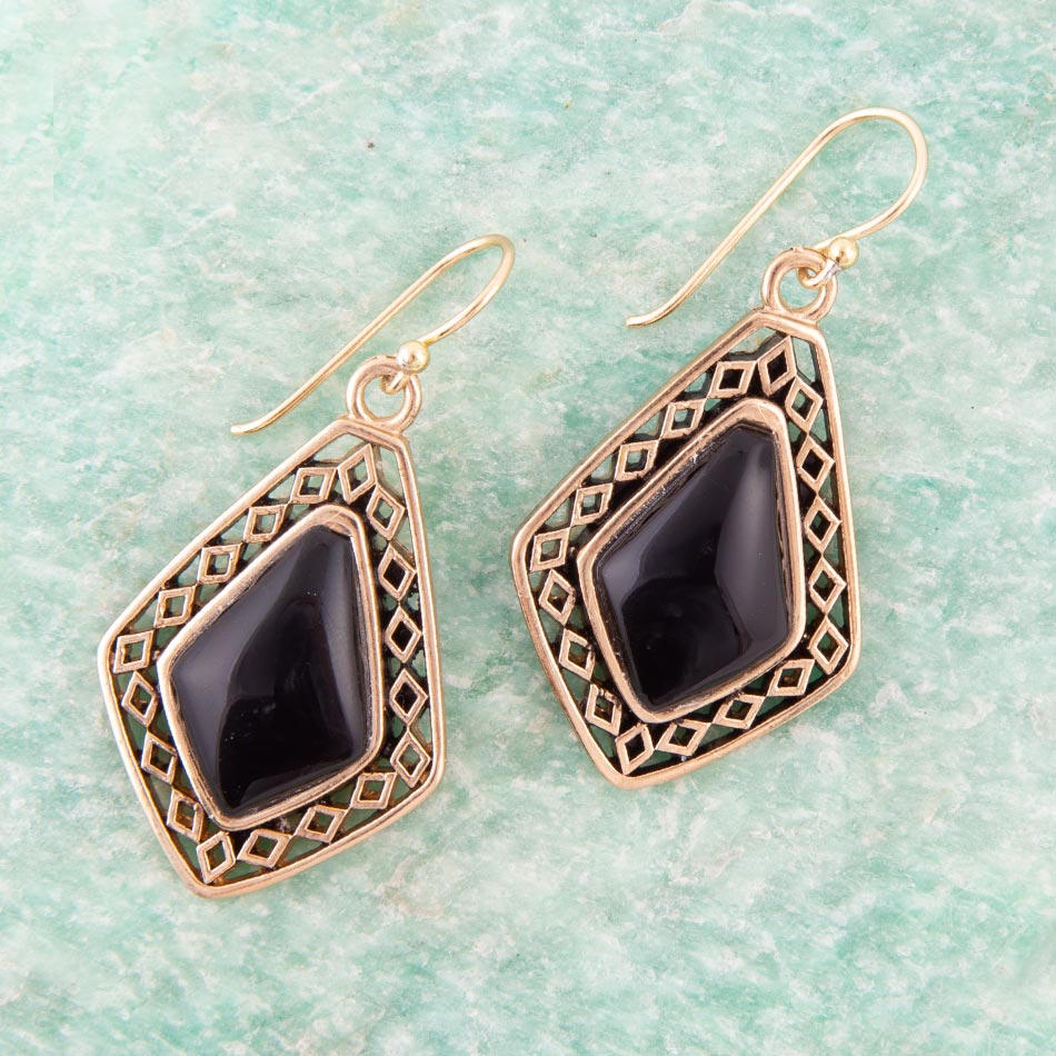 Diamant-Onyx-Stein-Tropfenohrringe in Gold