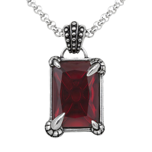 Collier griffe de dragon avec pendentif gemme rouge gothique