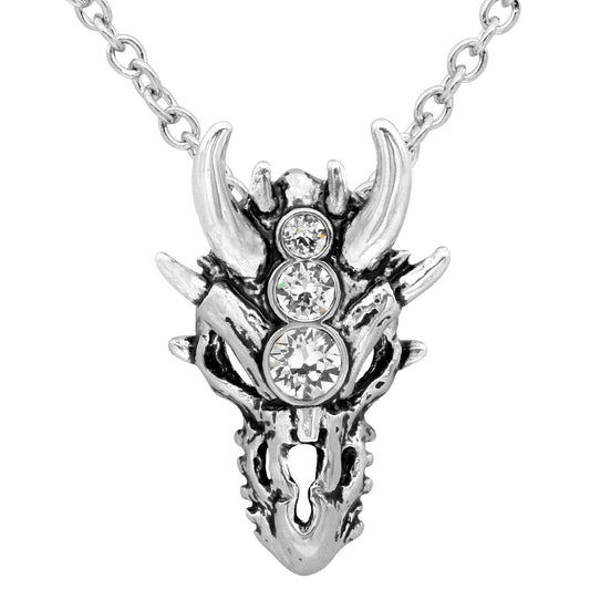 Collier Tête de Mort Dragon avec Cristaux Pendentif Gothique