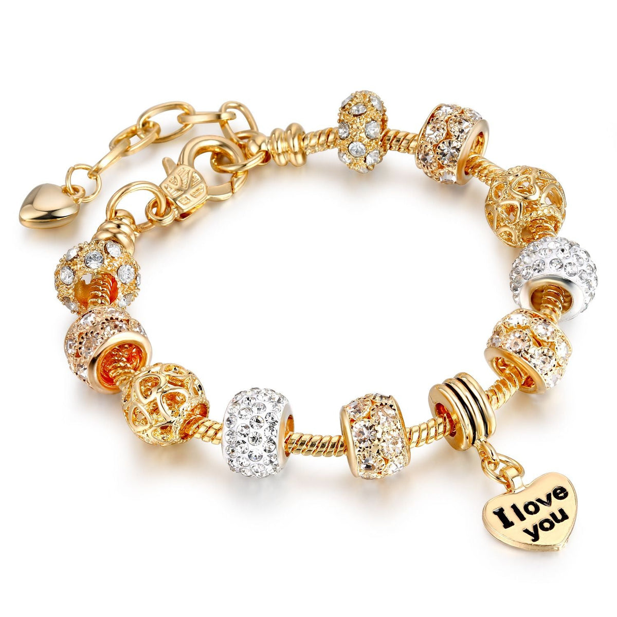 Goldherz-Anhängerarmband | Schlangenkette mit Zirkonia-Kristallen