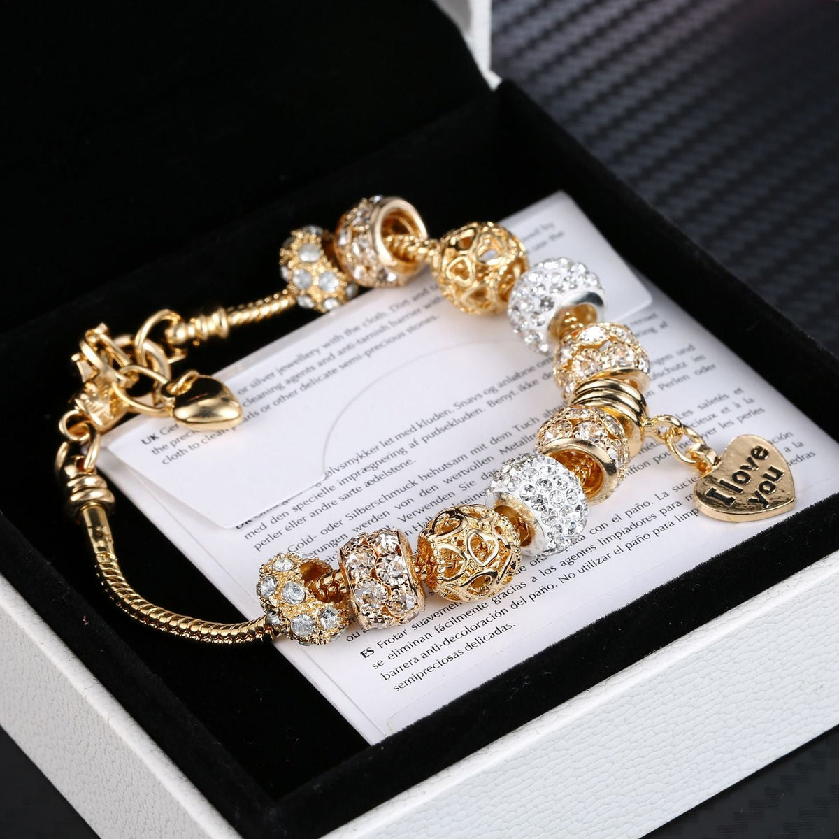 Goldherz-Anhängerarmband | Schlangenkette mit Zirkonia-Kristallen