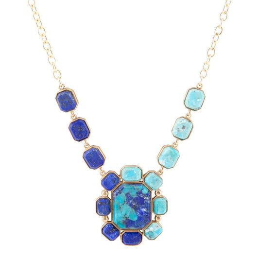 Duality blaue Lapislazuli- und türkisfarbene goldene Halskette