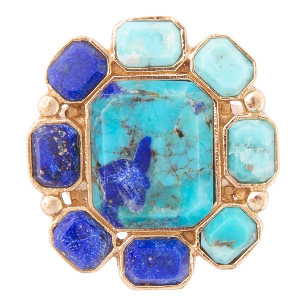 Duality Blauer Lapislazuli und Türkis Goldener Statement-Ring
