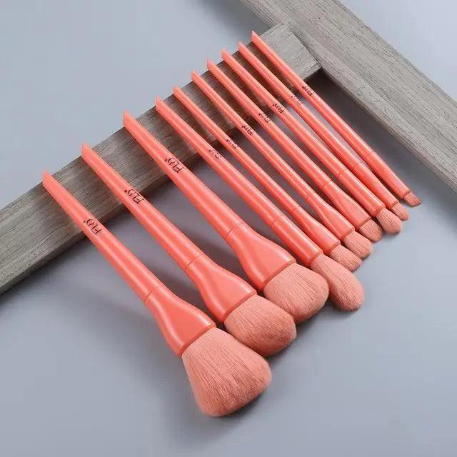 Durable 10pcs Natural Hair Colorful Makeup Brushes Professional Foundation Powder Blush Eyeshadow Eyebrow Blending Brush Set