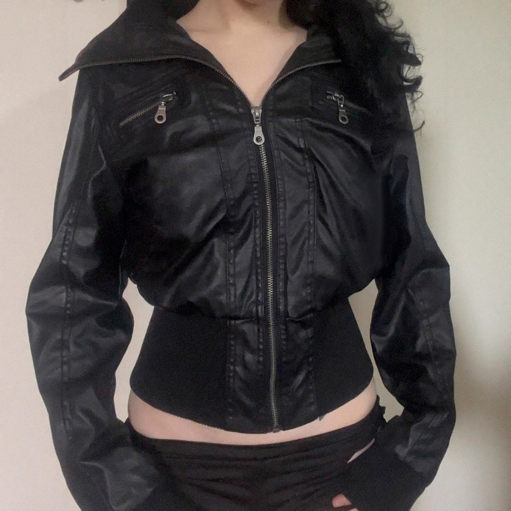 Retro Workwear Zipper Leather Jacket Coat