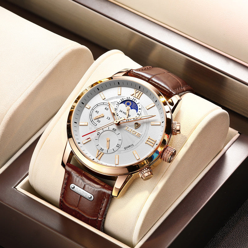 Mens High-end Quartz Watch Multifunction Chronograph Luminous And Water-resistant Wristwatch