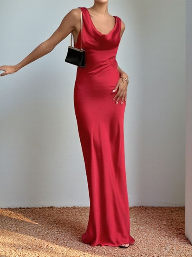 Deep Drape Neck Gown Dresses