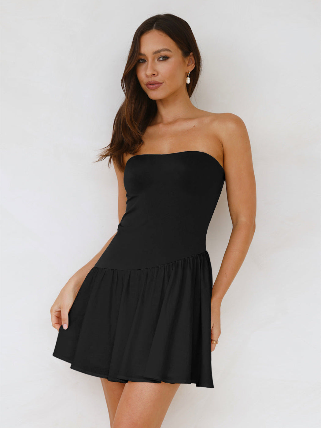 Women's Pleated Color Block Tube Top Dress