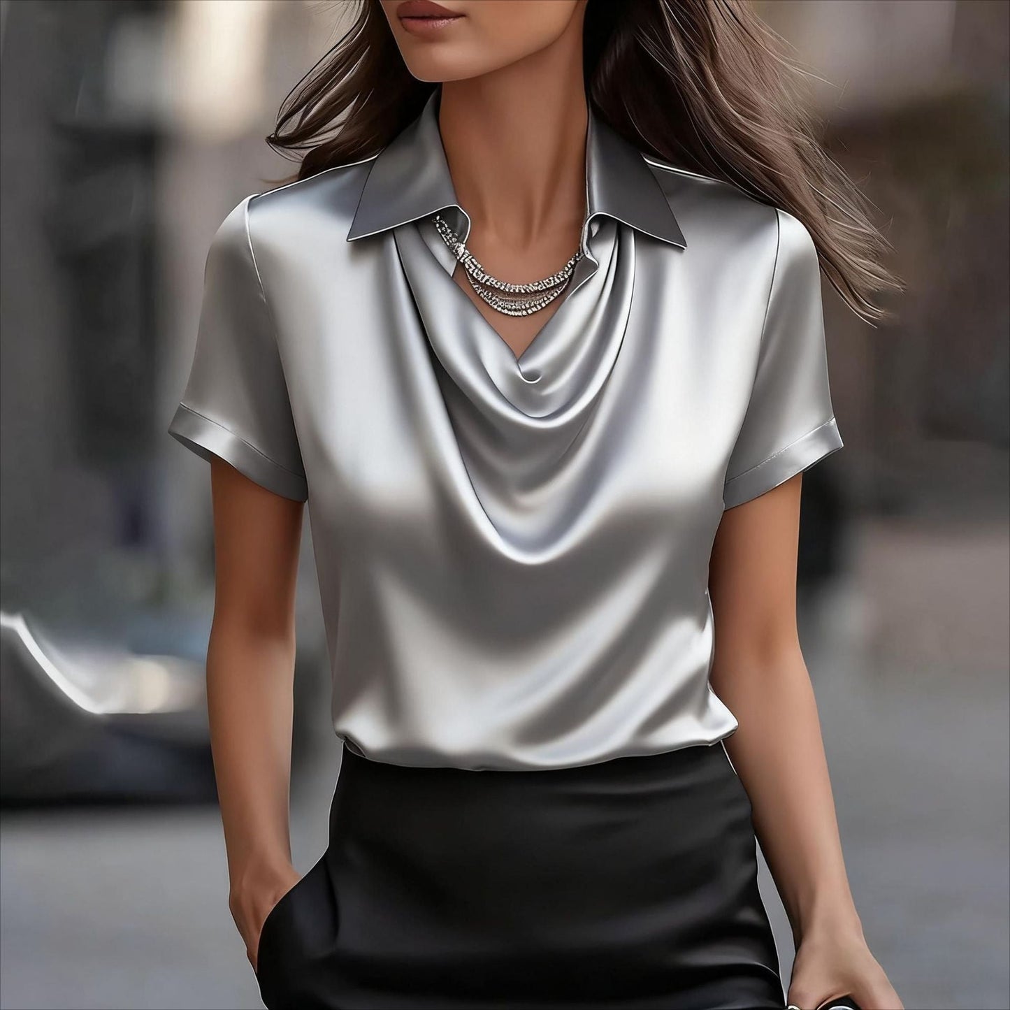2026 Spring And Summer Small European And American New Women's Style Simple Swing Collar Shirt Collar Women's Short Sleeved Top
