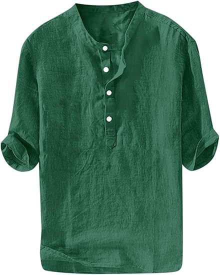 Mens Short-sleeved Loose-fit Linen Shirt
