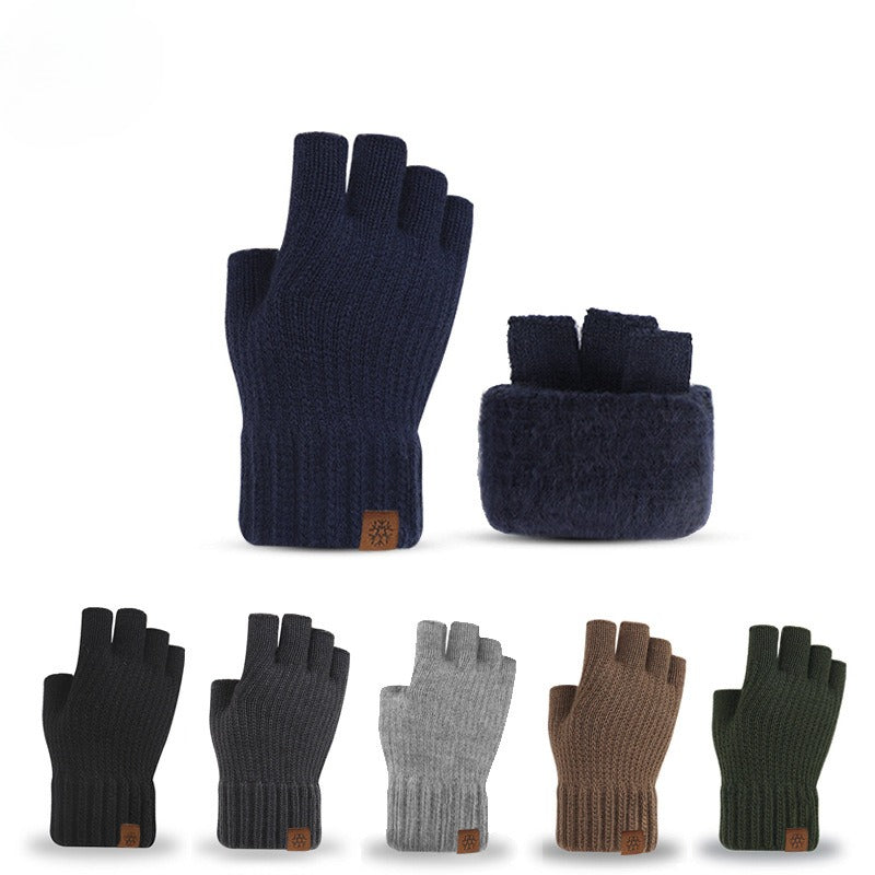 Men's Outdoor Knitted Thermal Fleece-Lined Half-Finger Gloves