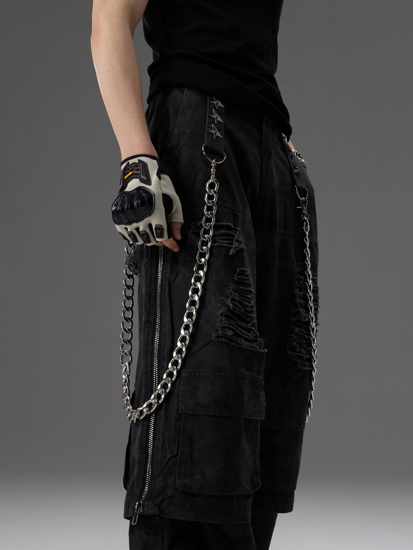 Heavy-duty Metal Belt Chain For Workwear Pants Faux Two-piece Design