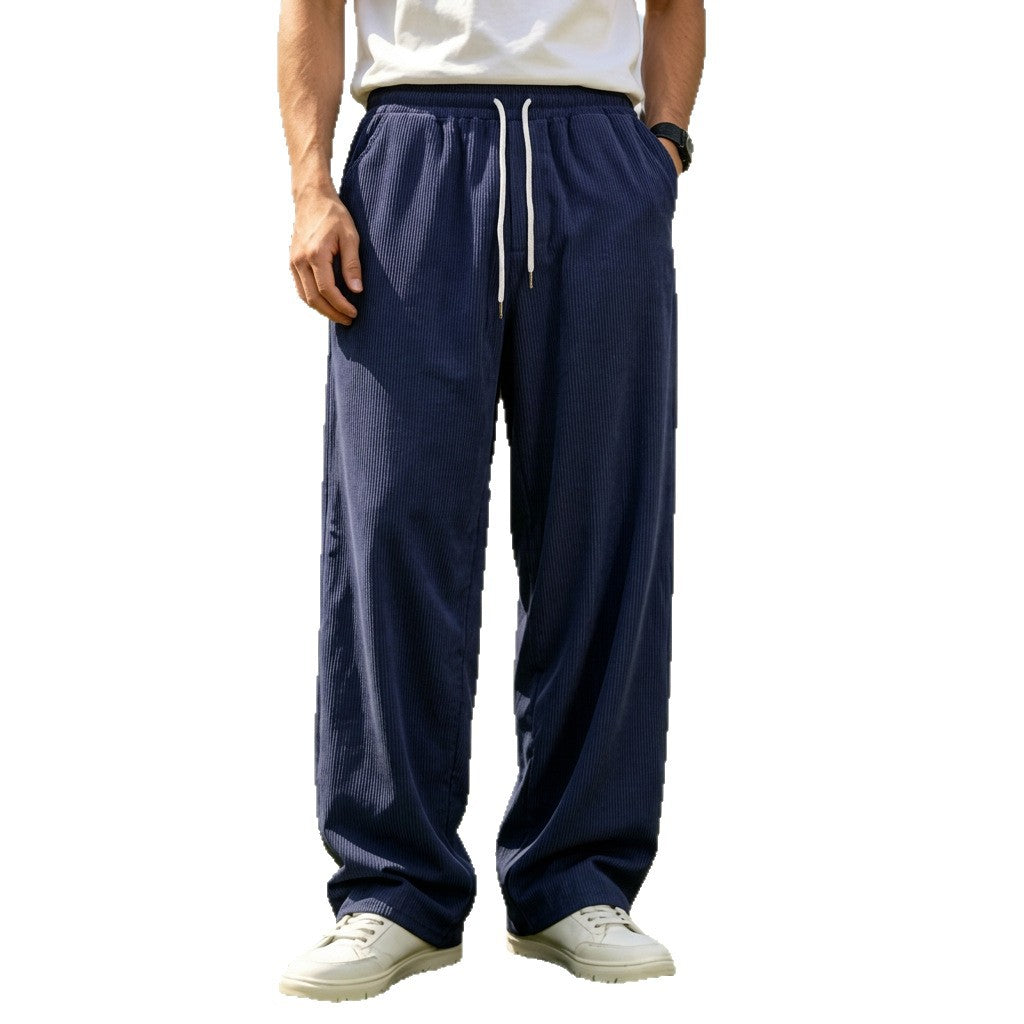 Mens Corduroy Non-Stretch Loose-Fit Casual Trousers