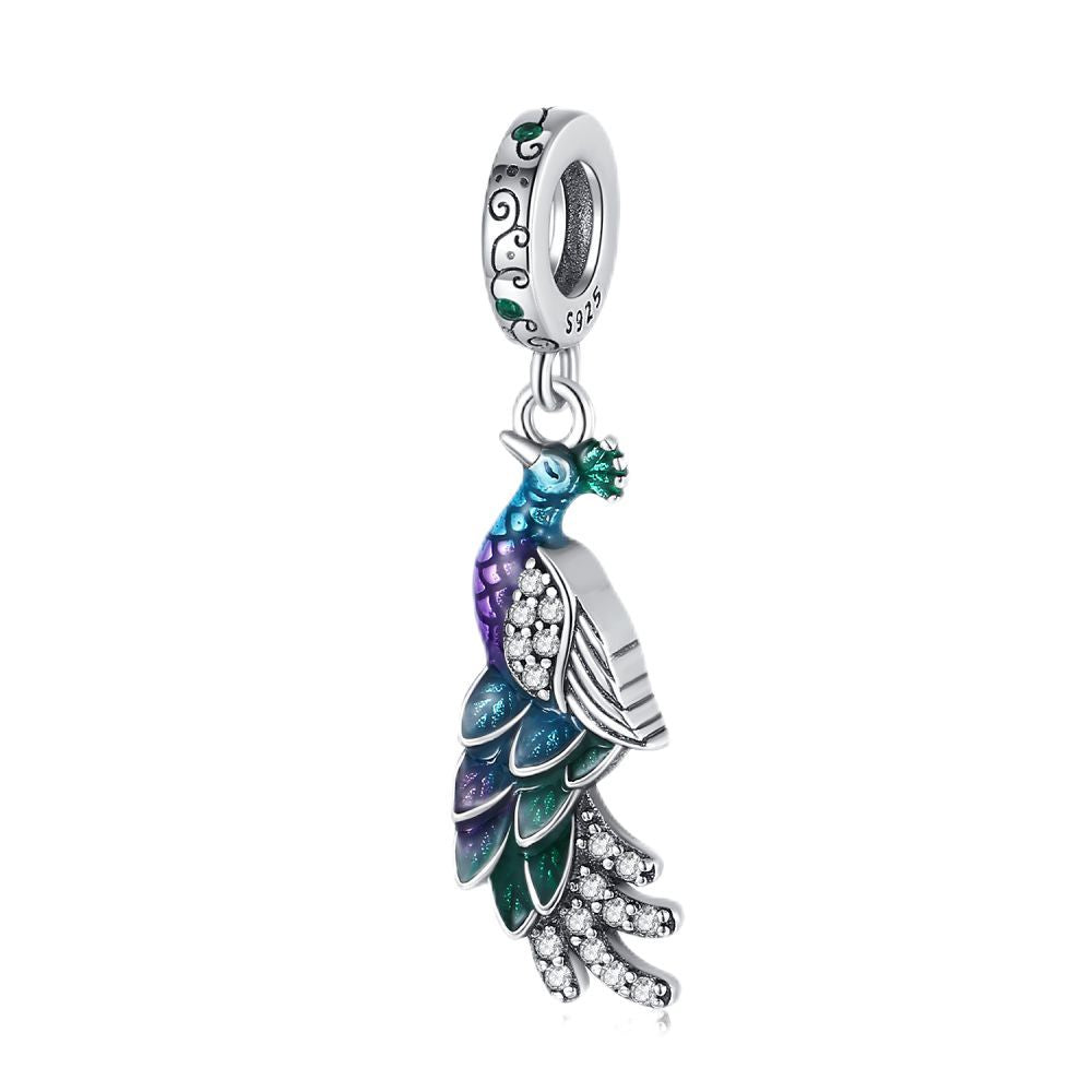 Personalized Copper-plated Silver Peacock Bracelet With Beaded Strands