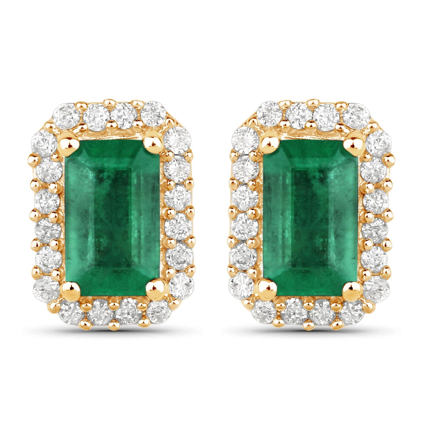 0,91 Karat echte sambische Smaragd- und weiße Diamant-Ohrringe aus 14K Gelbgold
