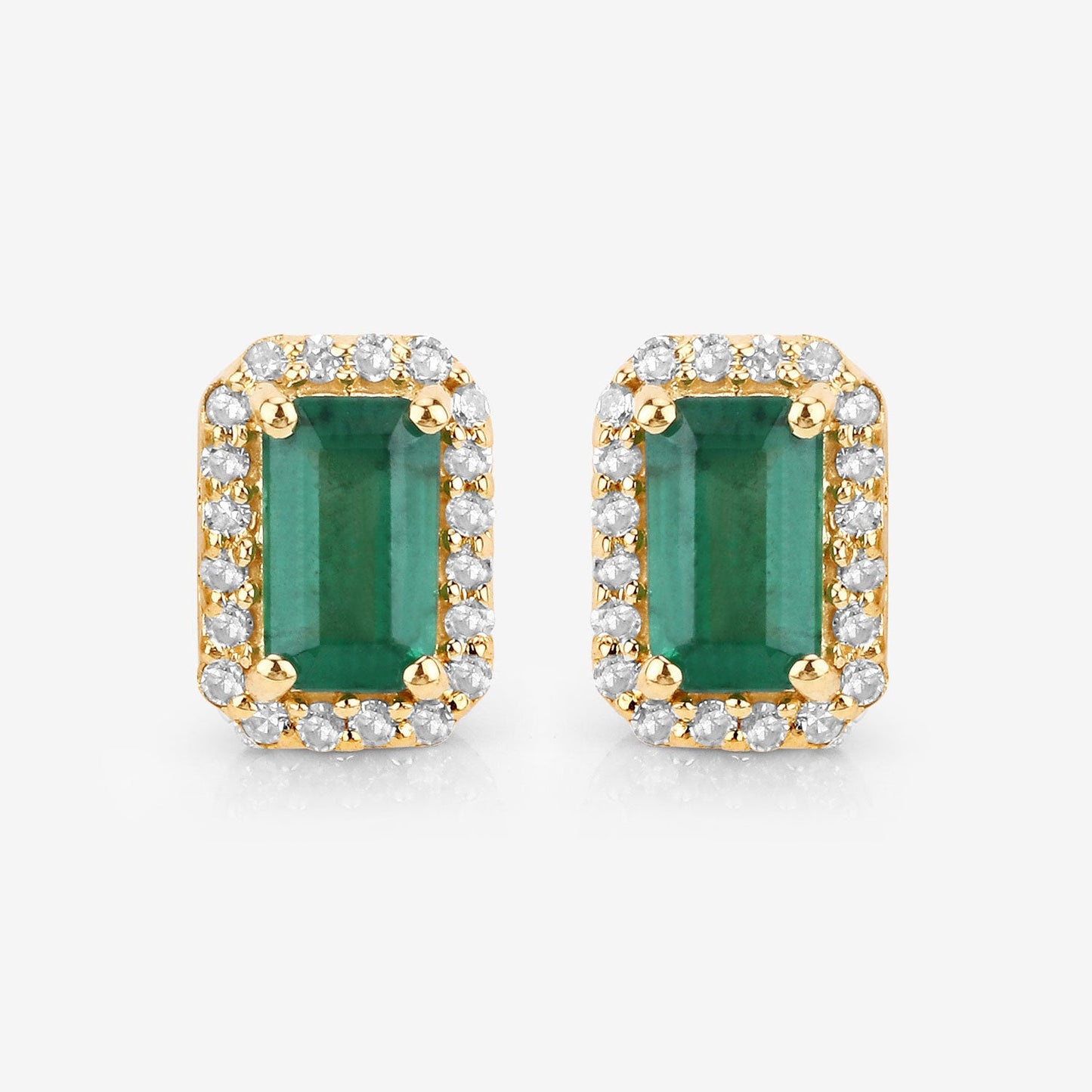 0,91 Karat echte sambische Smaragd- und weiße Diamant-Ohrringe aus 14K Gelbgold